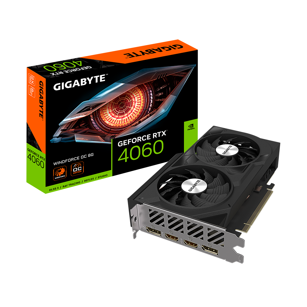 VGA GIGABYTE GeForce RTX 4060 WINDFORCE OC 8G GDDR6 GV-N4060WF2OC-8GD