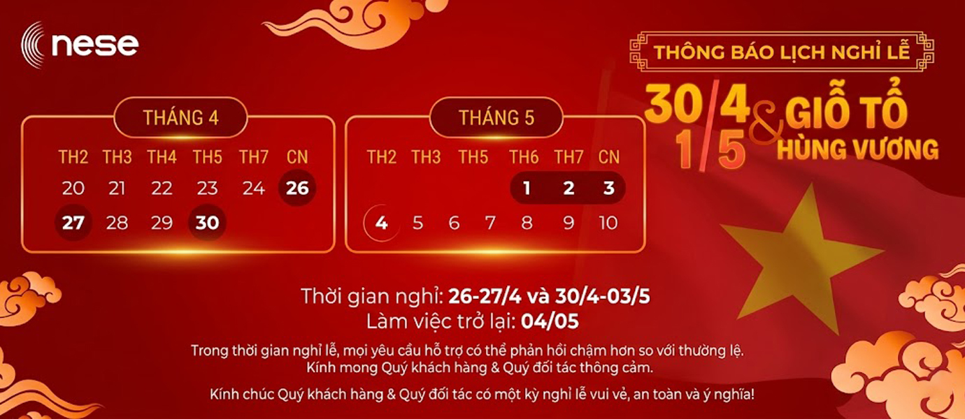Thông báo nghỉ lễ Giỗ tổ Hùng Vương và 30/04 & 01/05